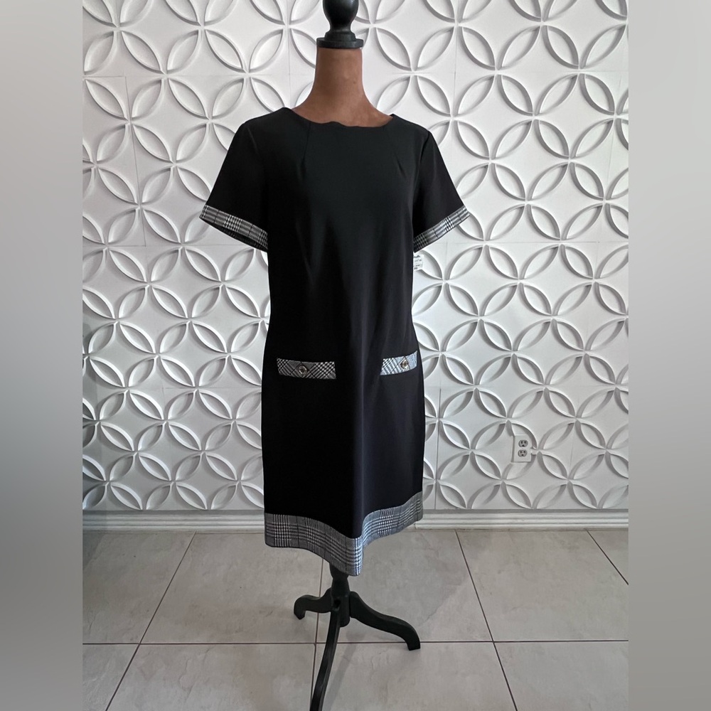 NWT Tommy Hilfiger Black Dress with Gingham Trim, Size 10  
#11
